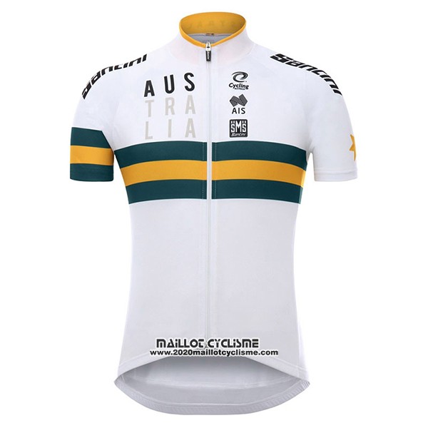 2017 Maillot Ciclismo Australie Blanc et Jaune Manches Courtes et Cuissard
